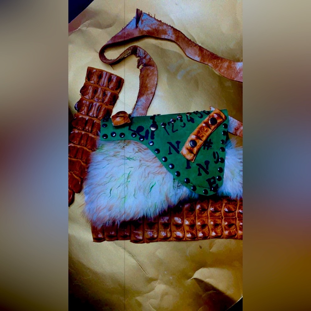 Leather fur gator crossbody